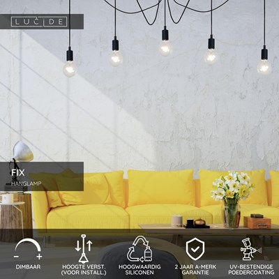 Lucide FIX - Hanglamp - 5xE27 - Zwart